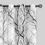 FMFUNCTEX Semi Sheer Linen Curtains, Black and White Curtains 84 Inches Long for Living Room, Tree Branch Pattern Print Drapes for Bedroom, Light Filtering Privacy Grommet Window Curtains 2 Panels