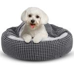 JOEJOY Round Dog Bed Calming Donut Cuddler Pet Bed for Large Medium Small Dogs, Warm Puppy Hooded Dog Cave Bed Cat Bed Medium Washable with Breathable Fluff, Fits Up To 25/30lbs Pets