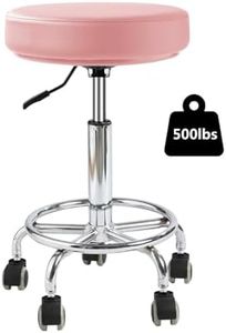 LIMKOMES Adjustable Rolling Stool with Wheels Heavy Duty 500lb Round RollingStool with Footrest, Patent Leather Drafting Stool Chair with Wheels Work Spa Salon Seat, Pink