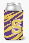 Monogram - Tiger Stripe - Purple Gold Can or Bottle Beverage Insulator Initial S