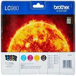 Brother LC-980BK/LC-980C/LC-980M/LC-980Y Inkjet Cartridges, Black/Cyan/Magenta/Yellow, Multi-Pack, Standard Yield, Includes 4 x Inkjet Cartridges, Brother Genuine Supplies