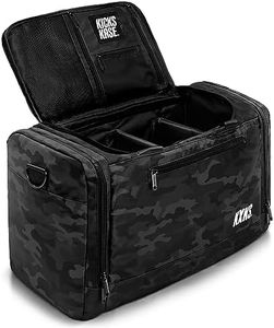 KXKS. (Kicks Kase) Camo Premium Sneaker Bag & Travel Duffel Bag - 3 adjustable compartment dividers - For shoes, clothing and gym (Black Camo/Black)