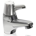 Deva Sequential Basin Mixer Tap - Chrome - Anti Scald Easy Use Single Lever Hot & Cold Thermostatic Flow Control TMV3 - Healthcare Commercial Bathroom Sink Faucet Silver SOL003 – 5 Year Warranty