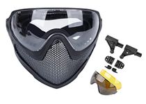 WarmHeartting Dual-Mode Airsoft Paintball Mask Full Face Steel Mesh Mask with 3 Interchangable Lens Goggles, FAST Tactical Helmet Accessories