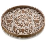 Hanobe Round Wood Decorative Tray: Rustic Coffee Table Tray Farmhouse Tray Decor Brown Centerpiece Wooden Serving Trays Rounded Tray for Kitchen Counter Boho Ottoman Tray for Home