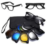 Visions India 6 in 1 Polarized Magnetic Clip On Sunglasses Eye Glasses With UV 400 Night Drive Unisex (2206, Round, 56|20, Large)