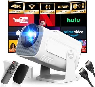 [App intégrée] 2025 Upgraded Vidéoprojecteur 1920*1080P FHD 4K Mini Projecteur Portable Dual Contrôle avec Souris Android TV WiFi 6 BT5.2 180° Rotation HDMI/TV Stick/USB/PS5, avec HDMI et Souris,Blanc