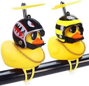 wonuu Rubber Duck Car Ornaments, 2Pcs Yellow Duck Car Dashboard Decorations Squeeze Duck Bicycle Horns with Propeller Helmet