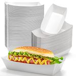 Lyellfe 200 Pack Paper Food Boats, 3 Lb Disposable Hot Dog Trays, Grease-proof White Kraft Take Out Food Serving Boat Holder for Party, Snack, French Fries, Concession Stand