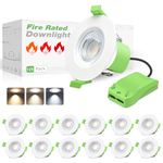 ALUSSO Fire Rated LED Downlights 6W 600lm, 3CCT Colors Selectable 3000K/4000K/6500K Warm Cool White Daylight Recessed Ceiling Lights Dimmable, Spotlights IP65 Waterproof for Bathroom, White 12 Pack