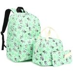 Esfoxes School Backpack for Girls, Kids Teens School Bags Bookbags Set with Lunch Bag Pencil Bag (Panda Green)