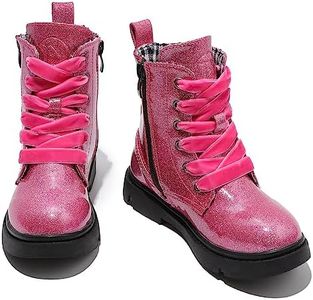 DADAWEN Boys Girls Glitter Ankle Boots Lace Up Waterproof Combat Shoes With Side Zipper for Toddler/Little Kid/Big Kid Hot Pink Glitter US Size 3 M Big Kid