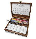 Sennelier L'Aquarelle Wood Watercolor Half Pan Set, 24 Half Pans, Porcelain Palette, Sennelier Brushes Size 2 and 3 (10-131614-00)