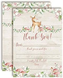 Little Deer Woodland-Themed Thank You Notes for Girls, Ten 4" x 5.5" Fill In The Blank Cards with 10 White Envelopes by AmandaCreation
