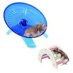 2 Pack Dwarf Hamster Flying Saucer Exercise Wheel Toy & Wood Rat Bridge Rainbow Climb-ABS Plastic Running & Jogging Running Silent Spinner-for Small Mouse Hedgehog Mice Syrian Hamster Cage