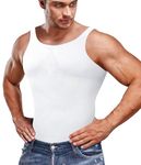 Junlan Men Compression Shirt Vest Slimming Body Shaper Seamless Undershirts Shapewear Workout Tank Tops (White,M-L)