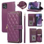 ELISORLI Argyle Wallet Case for Motorola Moto G Stylus 5G 2023 with Wrist Strap Shoulder Strap, 9+ Card Slot Zipper Purse, Luxury PU Leather Stand Phone Cover for GStylus G5 XT2317DL Women Deep Purple