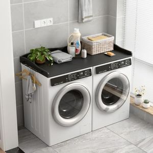 Nivisre Washer Dryer Countertop, Wave Design Laundry Organizer with Side Hanging Rod & Hooks, Washer Top Shelf for Folding Clothes and Storage
