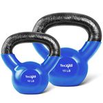 Yes4All Combo Vinyl Coated Kettlebell Weight Sets – Great for Full Body Workout and Strength Training – Vinyl Kettlebells 10 15 lbs, Blue, Model: K9OF