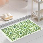 AIBIIN Bath Door Mat Non Slip 50x80cm Green Plant Flowers Bath Rugs Bright and Fresh Home Decor for Tub Bedroom Kitchen Toilet Door Washable Soft Bath Mats