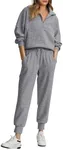 PRETTYGARDEN Womens 2 Piece Sweatsuits Set Long Sleeve Half Zip Pullover Sweatshirt Joggers Sweatpants Fall Outfits Tracksuit (Grey,XX-Large)