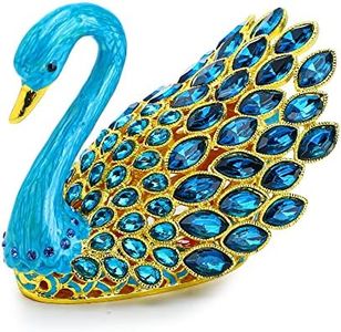 YU FENG 3.7inch Enamel Blue Gems Swan Trinket Box Hinged Hand-Painted Jewelry Storage Ring Holder Keepsake Box Animal Figurine Collectible Wedding Favor Gift