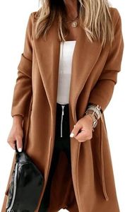 Ladiyo Womens Classic Coat Lapel Collar Open Front Belted Long Jacket