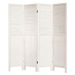 Giantex 4 Panel Wooden Room Divider Screen, Portable Folding 6 ft Partition Screen, Wood Panel Divider Wall Divider, Solid Folding Privacy Screens for Home Office Divider Screen (White)