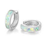CiNily Huggie Earrings Opal Hinged Hoop Earrings Gold Plated Hypoallergenic Small Hoop Earrings for Women Teen Girls Men Sensitive Ears, Stone, Created Opal