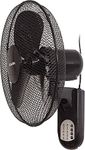 Branded 16" 40cm Oscillating Wall Mounted Air Cool Fan with 3 Speed Settings, Timer & Remote Control (Black)