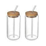 Blanketswarm 2Pcs Drinking Glasses with Bamboo Lids and Straws, Beer Can Glass Tumbler Glasses Ice Coffee Cup for Milk Coffee Ice Water Cocktail