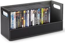 Stock Your Home DVD Storage Box, Movie Shelf Organizer for Blu-Ray, Video Game Cases, CDs, VHS Tape Display Stand, Disc Holder Can Store Up to 28 DVDs, Faux Leather (Black)