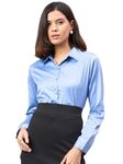 Style Quotient Women Blue Satin Regular Formal Shirt