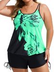 Hanna Nikole Plus Size Tankini Swimsuits for Women Two Piece Bathing Suits Blouson Tankini Top with Boy Shorts Green Flowers 26 Plus