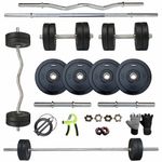 LEEWAY Rubber Weight Plates Set; 100 Kg Gym Plates Home Gym Combo; Exercise Equipment for Strength Training Equipment | Weight Lifting Workout Gym Rod and Dumbbell Set (100kg Set (2X4+3X4+5X8+10X4))