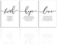 Faith Hope Love Bible Verse Printed Canvas Wall Art Set of 3 Prints, Scripture Quote Hebrews 11, Jeremiah 29, John 3 16, Living Room Christian Decor Framed Ready to Hang