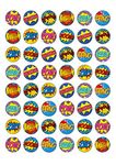 48 Edible Wafer Paper Superhero Retro Pow Zap Comic Book Style Cake Toppers Decorations