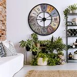 Large Vintage Wall Clock Retro XXL Antique Metal Clock Stainless Steel Large Shabby Chic Roman Numerals Large for Living Room Wall Diameter 80 cm Wall Art (Metal Colourful)