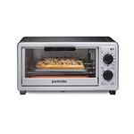 Proctor-Silex 4 Slice Toaster Oven Multi-Function with Bake, Toast and Broiler, 1100 Watts, 30 min timer and auto-shutoff, Includes Backing Pan and Rack, Black and Silver (31260)