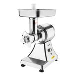 Buffalo 550W Heavy Duty Meat Mincer Size 12, Silver, Aluminium & Stainless Steel, Output: up to 130 kg/hour - Includes 6 & 8 mm Perforated Plates, Feeder Pan, Pusher & Sausage Tube - CH133