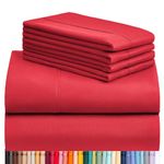 LuxClub 6 PC Queen Sheet Set, Breathable Luxury Bed Sheets, Deep Pockets 18" Wrinkle Free Cooling Sheets Machine Washable Hotel Bedding Silky Soft - Red Queen