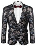 COOFANDY Mens Floral Tuxedo Jackets One Button Stylish Dinner Wedding Party Dress Suit Blazers Jacket Silver