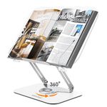 Acrylic Book Stand for Reading, aboutool Adjustable Holder with 360° Rotating Base & Page Clips, Foldable Desktop Ricer for Cookbook,Sheet Music,Laptop,Recipe,Textbook,Hands Free,Aluminium