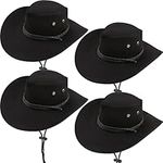 SGBETTER 4 Pack Suede Cowboy Hat Wide Brim Faux Felt Western Cowboy Hat with Strap for Men Outdoor Travel Camp Black