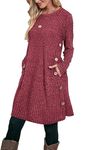 Aokosor Christmas Jumper Dress for Women Tunic Dress Ladies Long Sleeve Dress with Pockets Side Buttons Dress for Leggings Size 14-16 Red