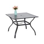 PHIVILLA Garden Table 94 * 94cm Outdoor Dining Table with Steel Frame and Parasol Hole Square Patio Table Maintenance Free (Black)