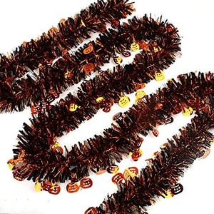 CCINEE 33FT Halloween Tinsel Garland,Pumpkin Metallic Hanging Garland for Halloween Party Decoration Supply,Copper & Black