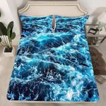 Erosebridal Blue Waves Sheet Set Ocean Sea Fitted Sheet Summer Theme Print Bedding Set Cozy Bed Cover Room Decorative Ultra Soft Bedclothes Queen Size 1 Fitted Sheet with 2 Pillow Cases