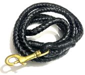 PETS TRIANGLE Leather Dog Leash 6Feet, Soft Durable Genuine Handmade Braided Leather Dog Lead, Heavy Duty Strong Dog Training Walking Dog Leash Leather (Black With Brass Hook)