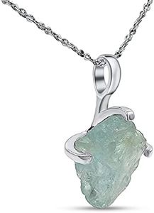 Natural raw aquamarine pendant chain necklace with white gold over 925 solid sterling silver, birthstone dainty solitaire gift for her, uniquelan jewelry (aquamarine)